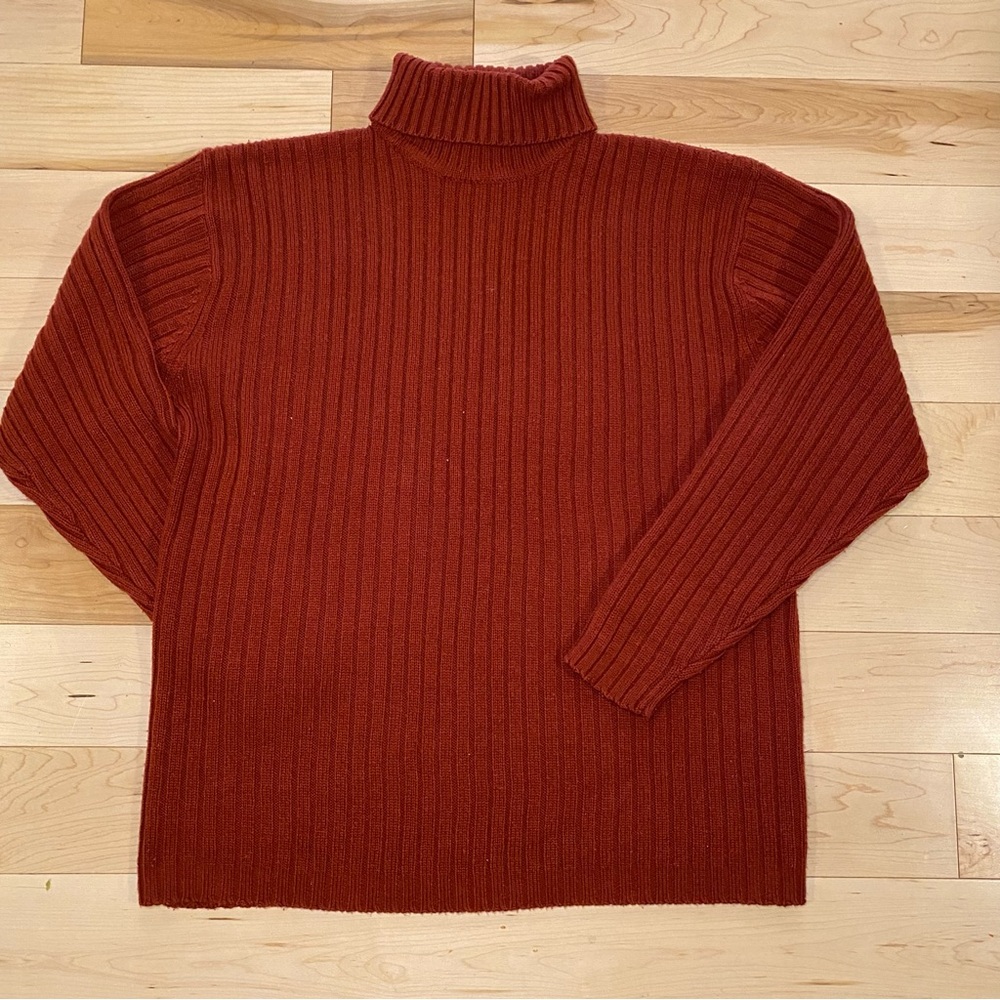 Red Ribbed Knit Turtleneck Sweater Cozy Minimalist